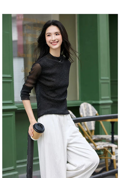 VIMLY Woman Knitting Sweater Slim Autumn 2026 Casual Female Long Sleeve Sweater Stand Neck Strecth Pullover Ladies Tops A2528