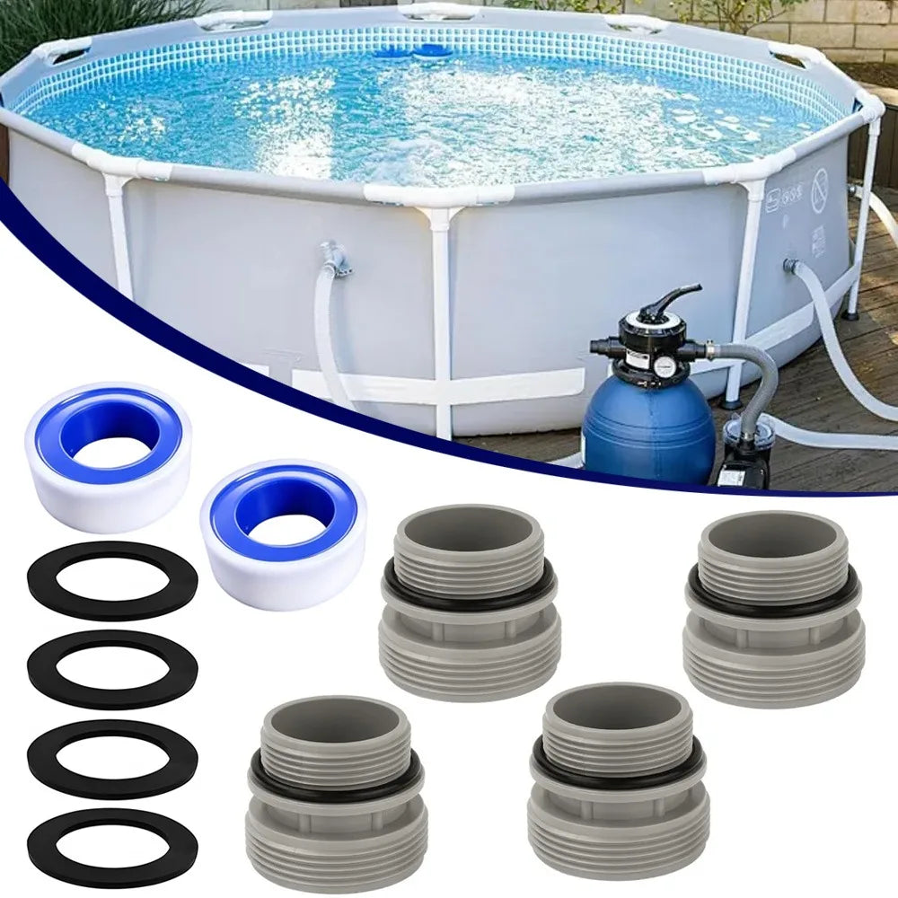 Swimming Pool Pump Filter Adapter 40mm To 1.5 Inch, Plumbing Hose Fitting Kit with 4 Connectors, 4 O-Rings and 2 Rolls PTFE Tape for Above Ground Pool Pipe Conversion