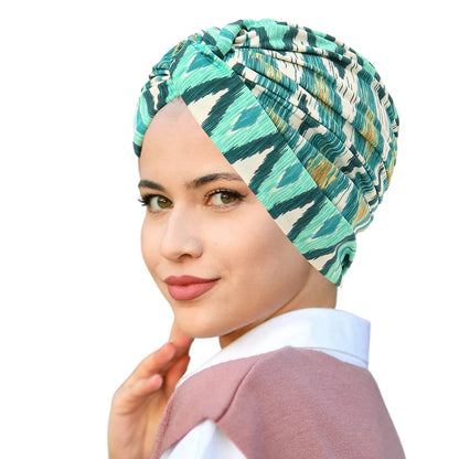 2025 New Soft Elastic Colorful Muslim Inner Hijabs Women Islamic Muslim Hijab Instant Turban Cap For Ladies Stripe Bohemia Print