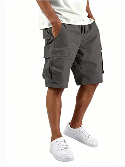 2026 Summer Men Loose Straight Pants Casual Multi-Pocket Shorts Pure Color Fashion Men Shorts Drawstring Daily Cargo Short Pants