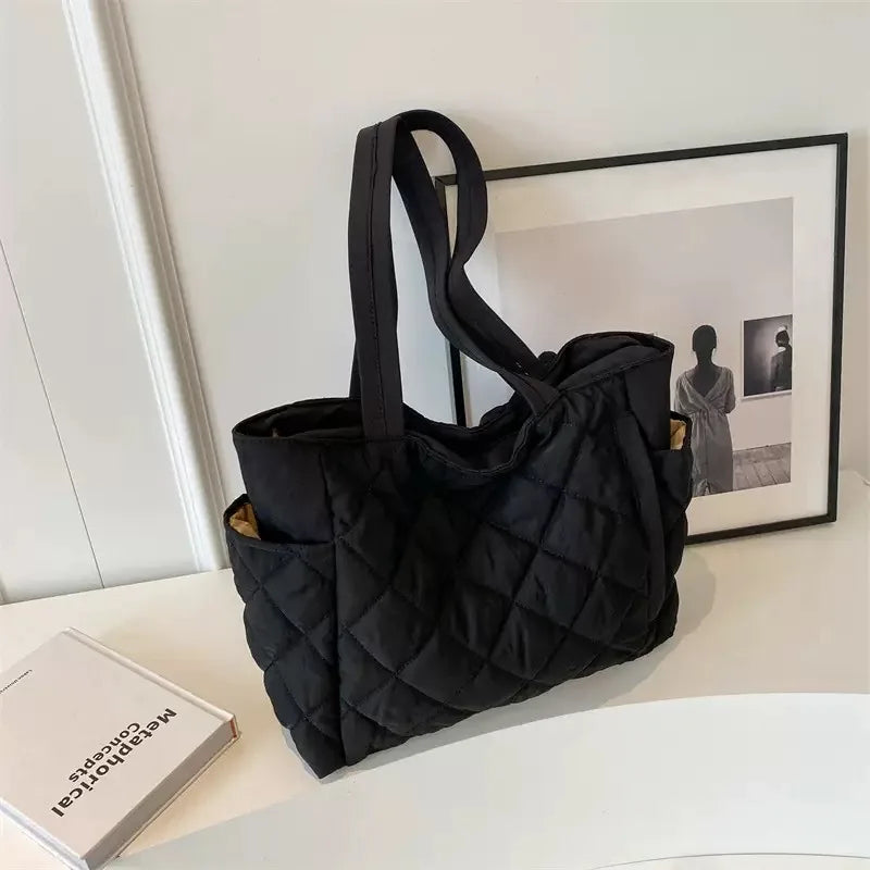 Cotton bag Rhombus large capacity women's hand-held tote bag commuter shopping versatile shoulder bag cross-border