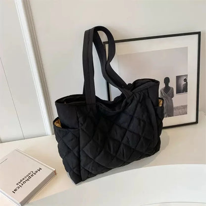 Cotton bag Rhombus large capacity women's hand-held tote bag commuter shopping versatile shoulder bag cross-border