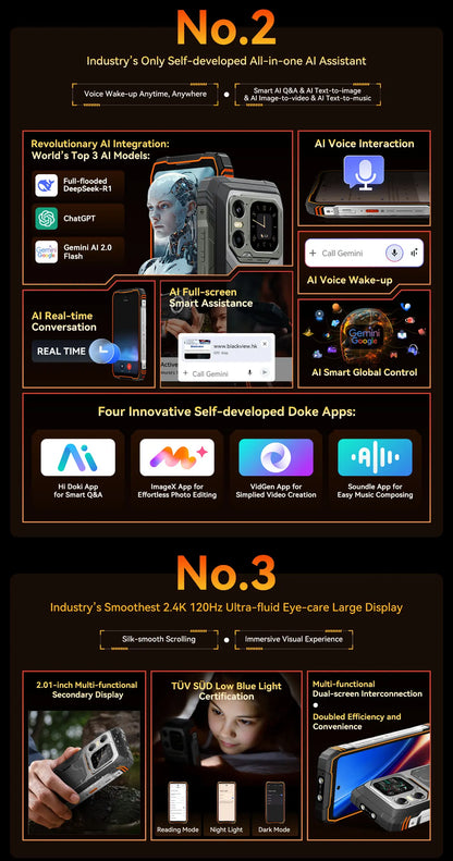 Blackview XPLORE 1 Outdoor 5G Rugged Smartphone Android 15, 6.78'' 2.4K Display, 16GB+512GB, 20000mAh, Waterproof Mobile Phone