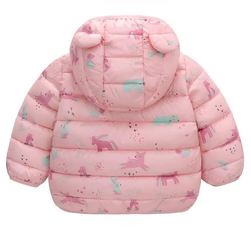 Baby Boys Girls Down Jackets Kids Cartoon Bear Zipper Coats Autumn Boys Thin Warm Hooded Jackets Children Clothes Outerwear