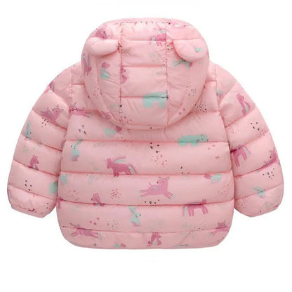 Baby Boys Girls Down Jackets Kids Cartoon Bear Zipper Coats Autumn Boys Thin Warm Hooded Jackets Children Clothes Outerwear
