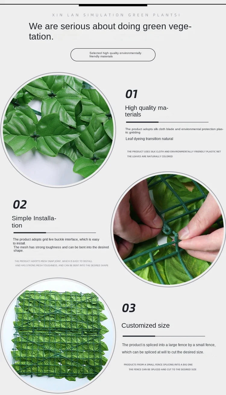 100X300cm Artificial Ivy Fence Plant Grass Wall Panel Faux Green Leaf Hedge Privacy  Screen Outdoor Home Garden Balcony Decor