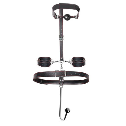 Sexual Bondage Restraint Kit BDSM Leather Thigh Sling Breast Belt Rear Handcuffs Spread Legs Slave Fetish Anal Hooks Fetish