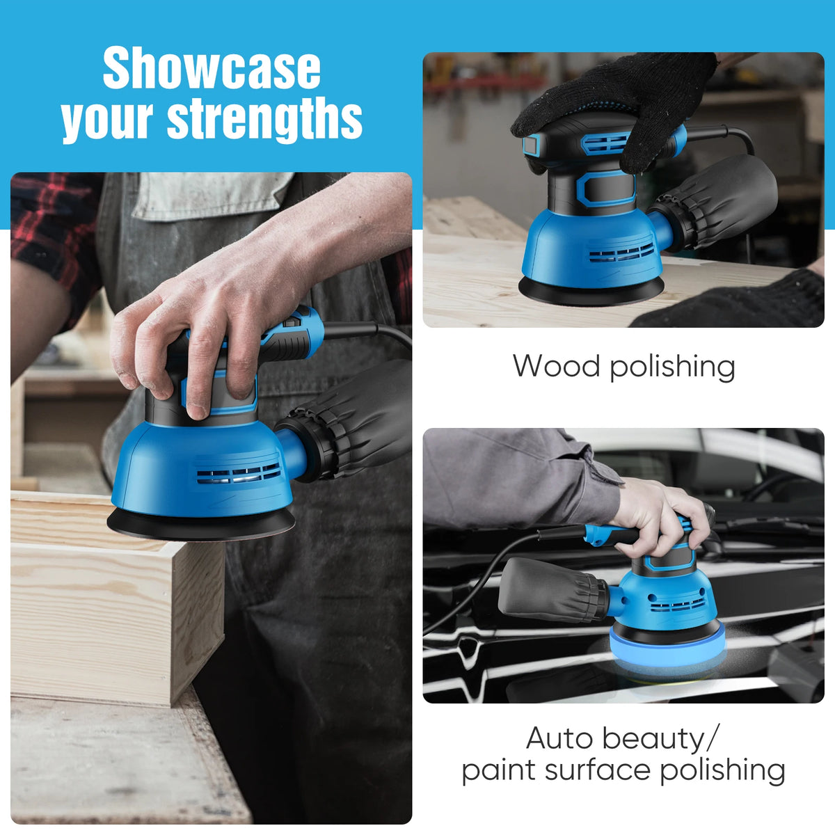 5 Inch Variable Speed Orbital Sander, Eccentric Grinding & Polishing Machine, Handheld Electric Sander for Paint Polishing, Surface Sanding, Rust Removal, Wood and Metal Finishing Work