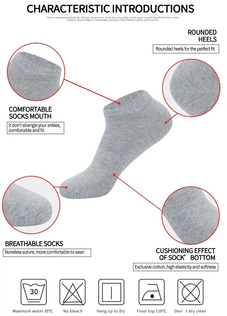 5/10 Pairs Low Cut Men Socks Solid Color Black White Breathable Cotton Socks Male Sport Businessmen Short Socks