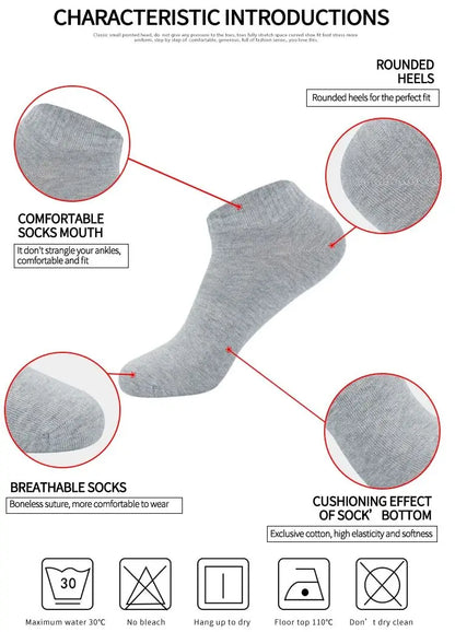 5/10 Pairs Low Cut Men Socks Solid Color Black White Breathable Cotton Socks Male Sport Businessmen Short Socks