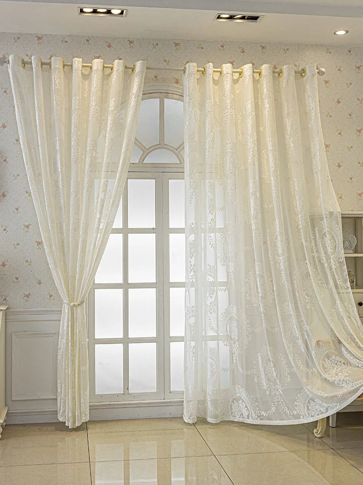 French Romantic Gauze Curtain Minimalist White Transparent Curtain Luxury Living Room Decoration Curtains Bedroom Curtain rideau