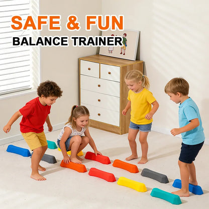 12 Pcs Balance Stepping Stones for Kids Sensory Integration Training Obstacle Course Indoor Outdoor Play Safe Stackable Tactile Beam for Toddlers Children