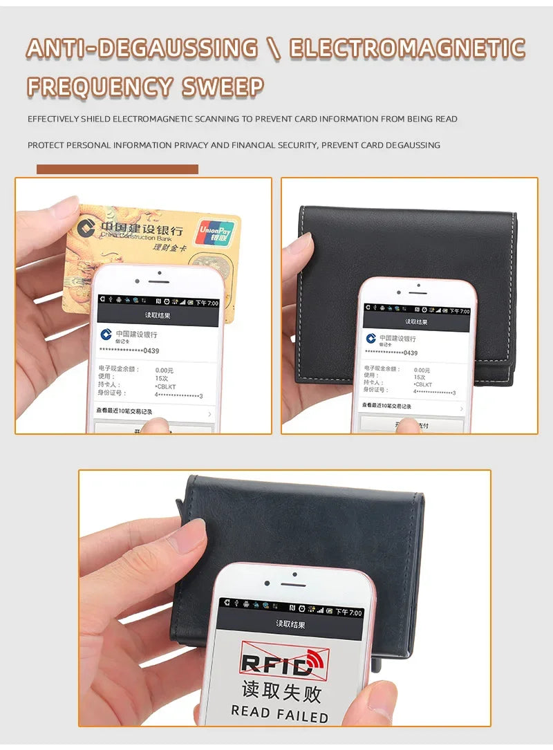Pop Up Credit Card Holder Wallets Men Slim Rfid Blocking CardHolder Wallet for Men Card Money Bag Purse PU Leather Short Wallets