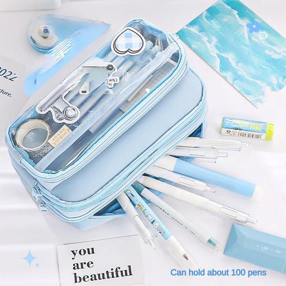 Clear Transparent Pencil Case, Large Capacity Multifunctional Stationery Storage Bag for School Students, Durable & Convenient
