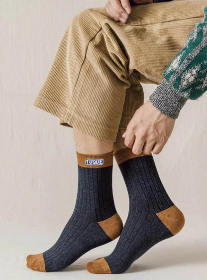 5‑Pairs Unisex Men's Trendy Color Block Crew Socks Breathable Comfy Casual For All Seasons Outdoor Wearing