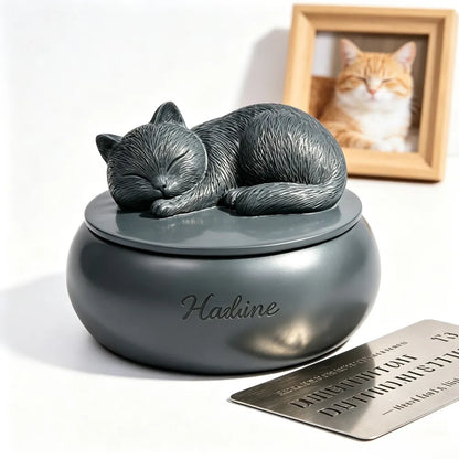 Pet Urn for Cats Resin Sleeping Cat Memorial Ashes Container Matte Sealed Pet Hair Keepsake Box Decor Desktop Loss Sympathy Gift