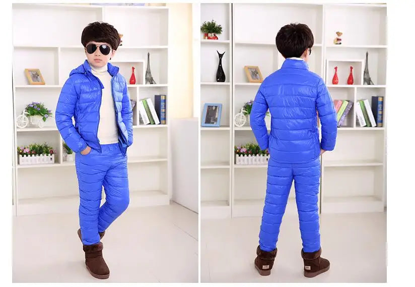 Winter Children Clothing Sets Baby Boy Warm Hooded Down Jackets Pants Clothing Sets Girls Boys Snowsuit Coats Ski Suit 2-12Y