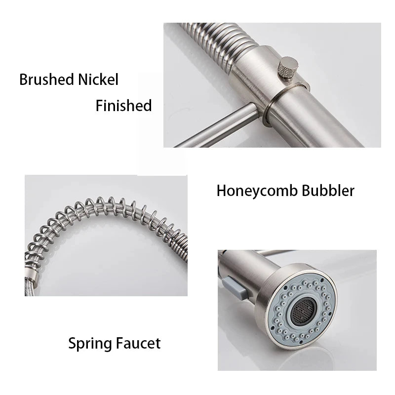Kitchen Faucets Brush Brass Faucets for Kitchen Sink Single Lever Pull Out Spring Spout Mixers Tap Hot Cold Water Crane