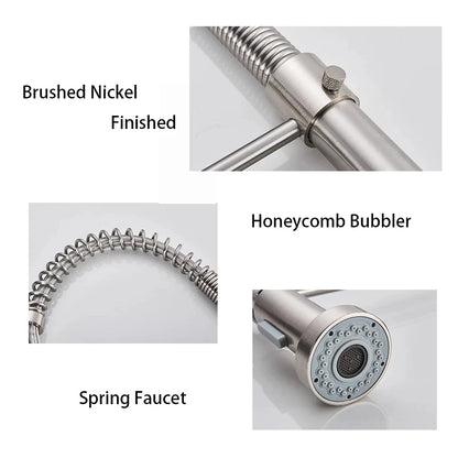 Kitchen Faucets Brush Brass Faucets for Kitchen Sink Single Lever Pull Out Spring Spout Mixers Tap Hot Cold Water Crane
