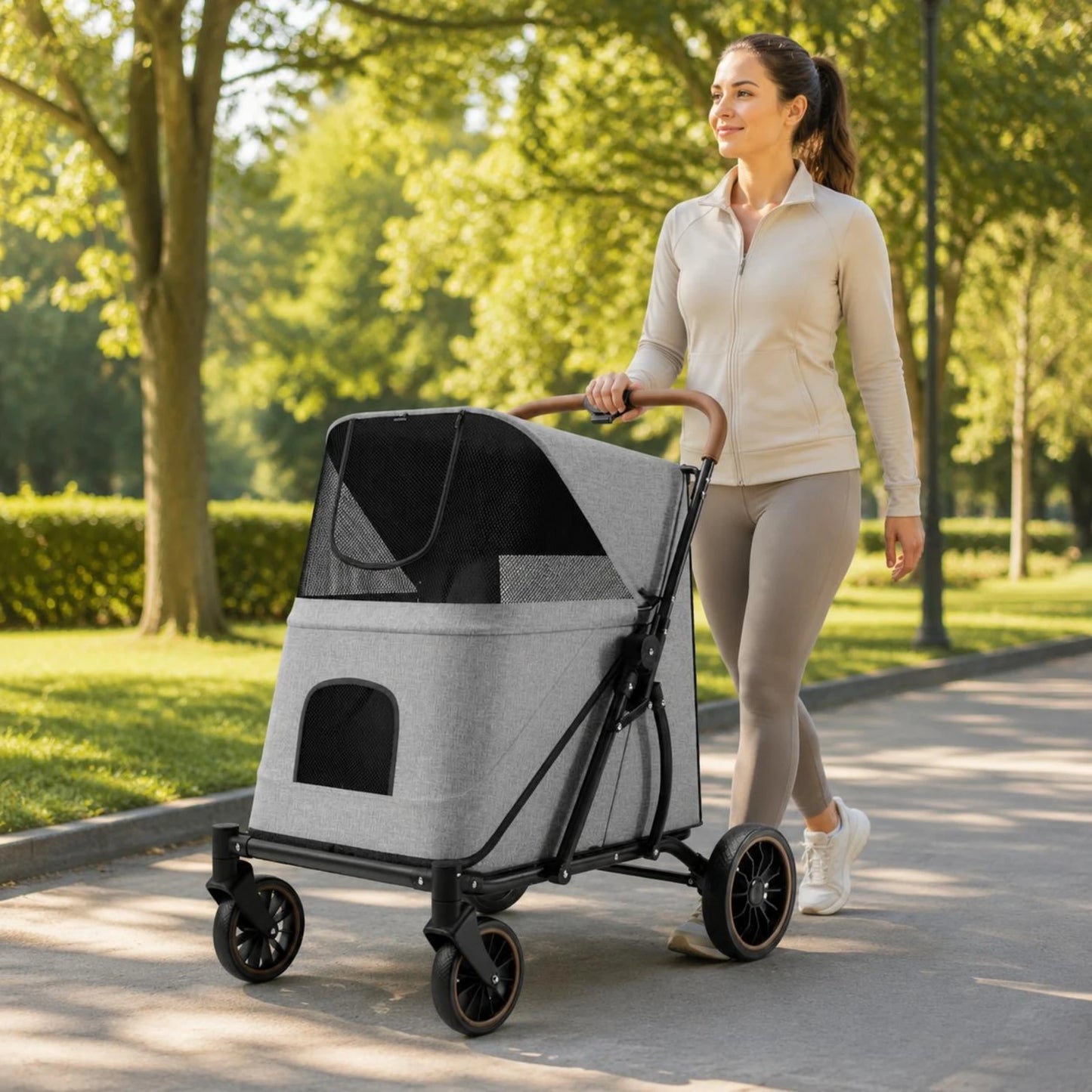 Large Dog Stroller Swivel Wheels Foldable Pet Stroller Pet Travel Enclosed for Other Pets, Outdoor Walking, Transport