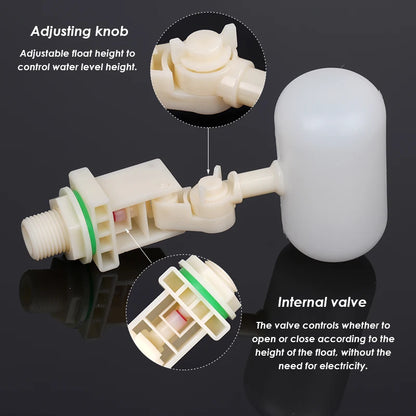 DN15 Adjustable 1/2" Floating Auto Fill Valve Automatic Fill Tank Water Level Control 1/2" Thread Plastic Float Ball Valve