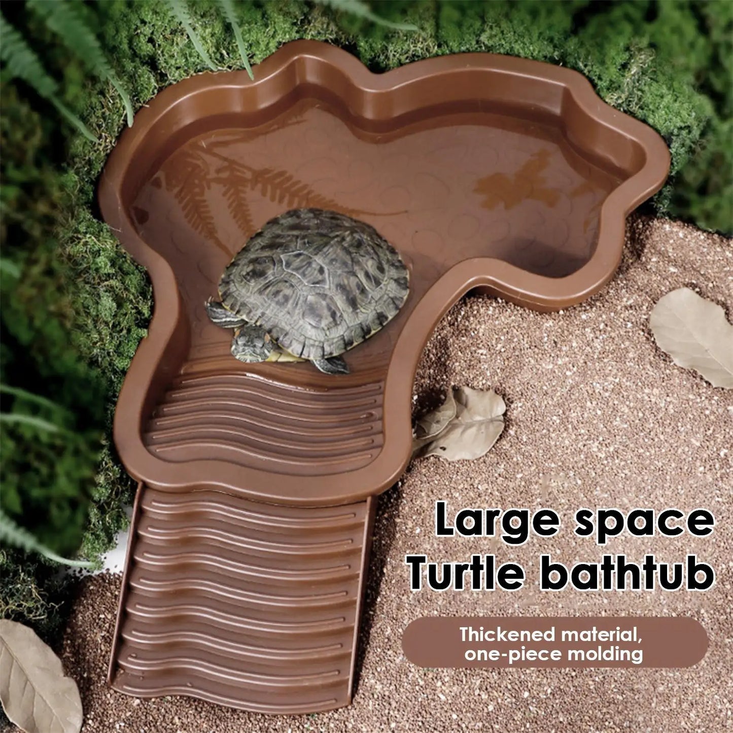 Reptile Bathing Pool with Ramp Turtle Soaking Tub Slip Proof Water Bowl for Tortoise Bearded Dragon Gecko Terrarium Decoration