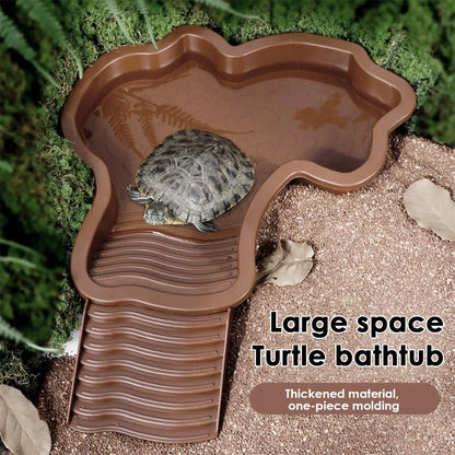Reptile Bathing Pool with Ramp Turtle Soaking Tub Slip Proof Water Bowl for Tortoise Bearded Dragon Gecko Terrarium Decoration