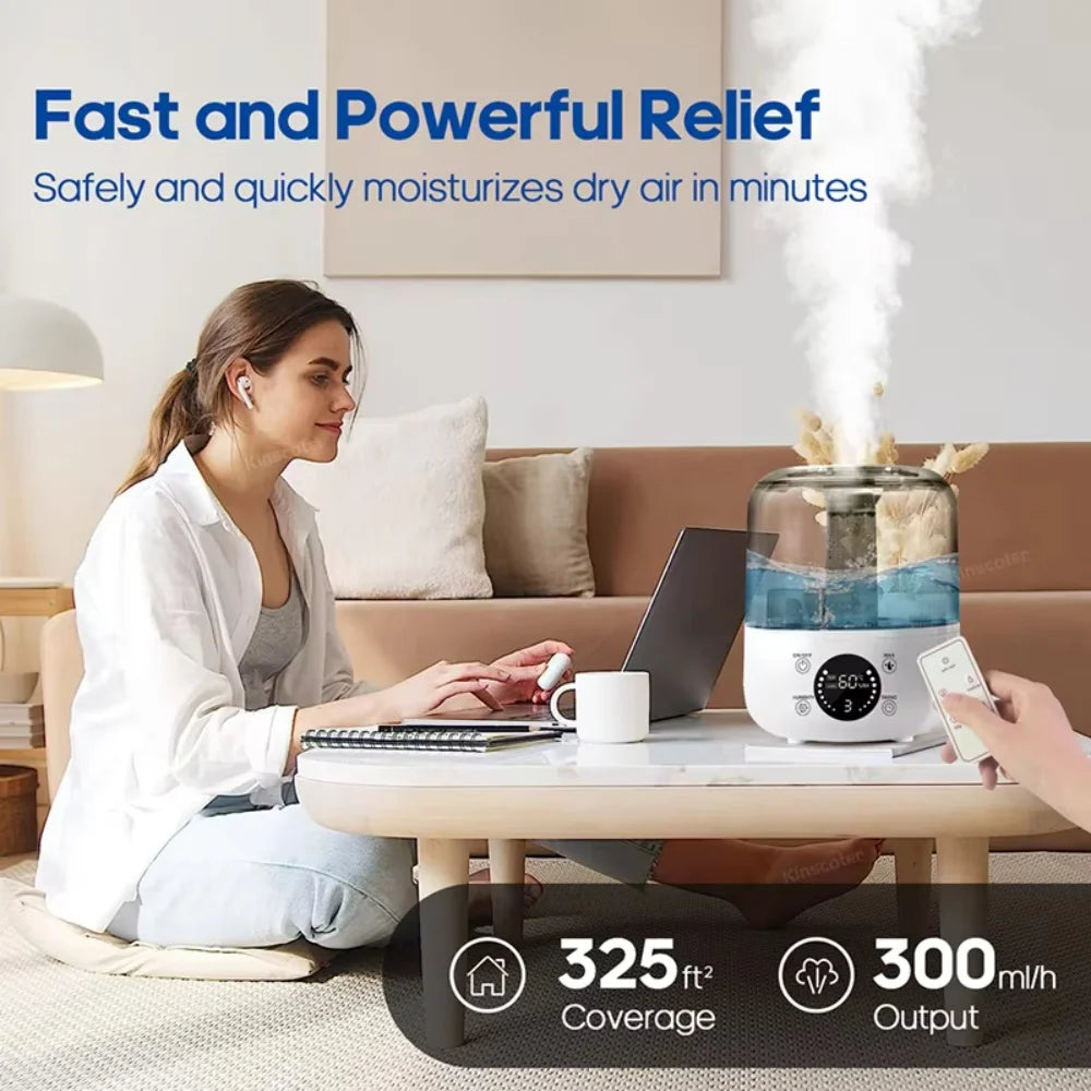 3000mL Smart Air Humidifier with Dual Mist Output: Essential Oil Aroma Diffuser for Home & Office, Equipped with Adjustable Fog