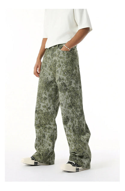 2025 Four Seasons Men's Youth Popular Multi color Pattern Camouflage Pants Basic Versatile Straight Wash Casual Cowboy Pants