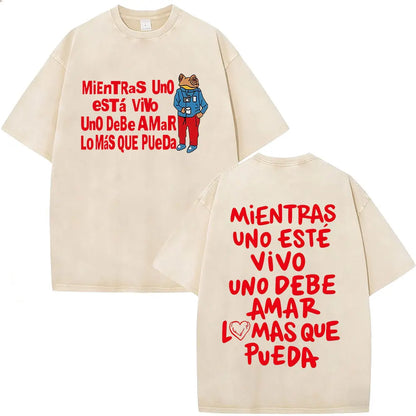 Rapper Bad Bunny Vintage Washed T Shirts Debi Tirar Mas Fotos DTMF T-shirts Men's Clothing Fashion High Quality T-shirt Couples