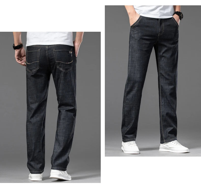 Plus Size 28-42 Men's Jeans Spring Summer Thin Business Classic Stretch Straight Denim Pants Male Brand Casual Loose Trousers