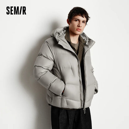 Semir Down Jacket Men Loose Hooded Puffer Three-Resistant Outerwear Heat-Generating Anti-Static 2026 New Winter Men's Wear
