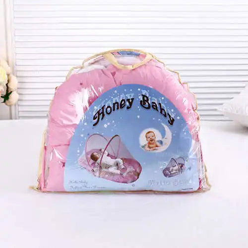 Foldable Baby Crib Mosquito Net with Mattress and Pillow Sleeping Diaper Pad Newborn Mosquito Tent Baby Crib Netting Travel Bed