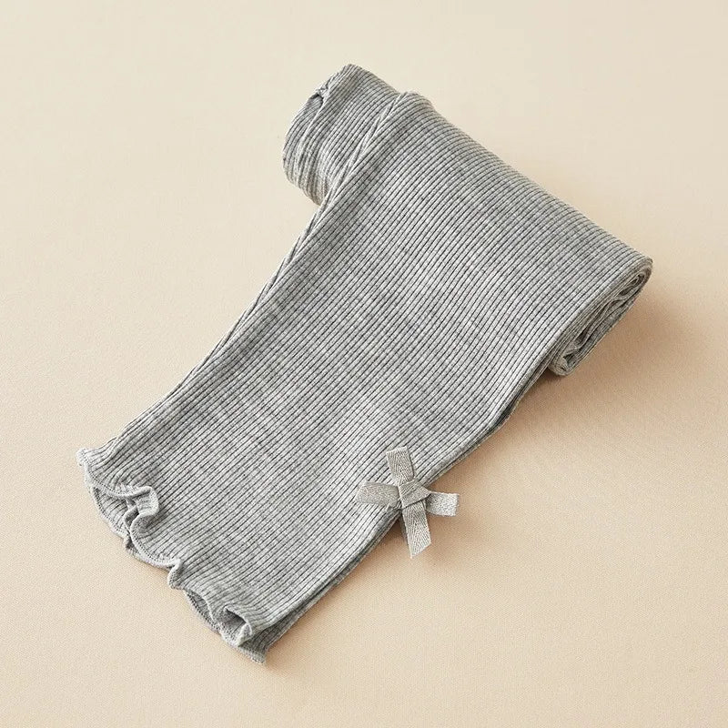 Summer 2026 kids Cropped Leggings Baby Girls Vintage Stripes Elastic Slim Lace cuffs Pants Leggings High Waist Girls Clothing