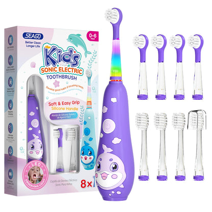Seago Kids Electric Toothbrush Child Dolphin Colorful Observing LED 2 Mins Smart Timer IPX7 Waterproof Teeth Cleaning