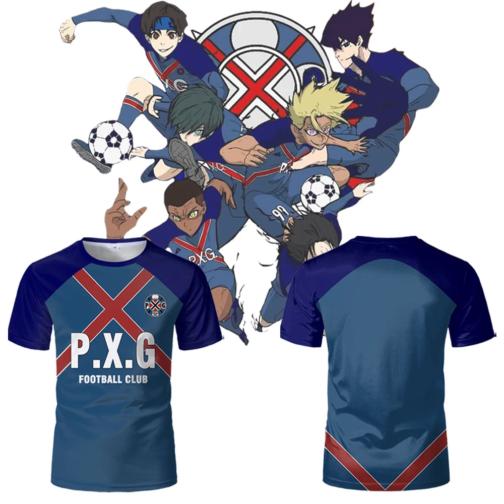 P.X.G Blue Lock Japanese Anime Jersey Football Uniform No.9 Rin Shidou Cosplay T Shirts Men's And Women's Casual Sports Tops