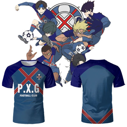 P.X.G Blue Lock Japanese Anime Jersey Football Uniform No.9 Rin Shidou Cosplay T Shirts Men's And Women's Casual Sports Tops