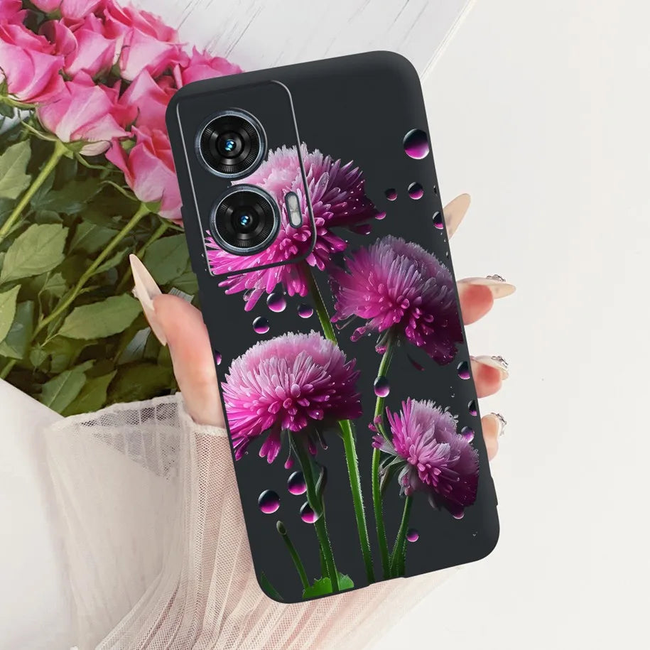 Case For Motorola Edge 50 Fusion Cover XT2429-1 Popular Flower Soft Black Silicone Phone Cases For Motorola G96 5G MotoG96 Funda