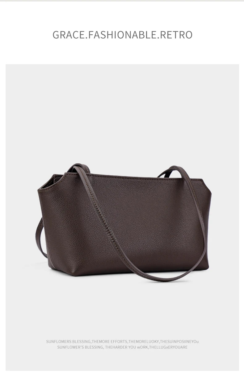 Luxury Women's Genuine Cowhide Leather Mini Shoulder Tote Bag Pebbled Leather Long Strap Underarm Handbag Minimalist Daily Purse