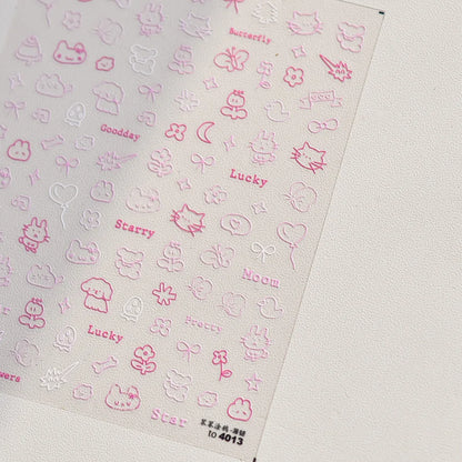 Collage Text English Letter Musical Note Star Graffiti Colorful 5D Love Heart Bowknot Nail Art Sticker Adhesive Manicure Decals