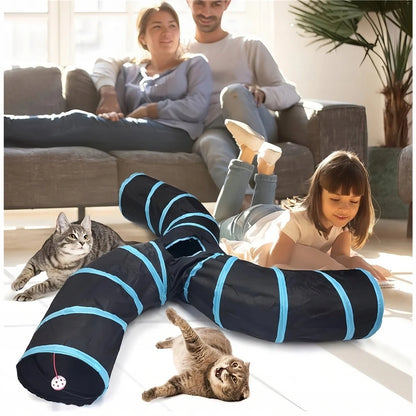 Foldable T-Shaped Large Cat Tunnel Interactive Play Toy Indoor Outdoor Pet Training Entertainment Accessory