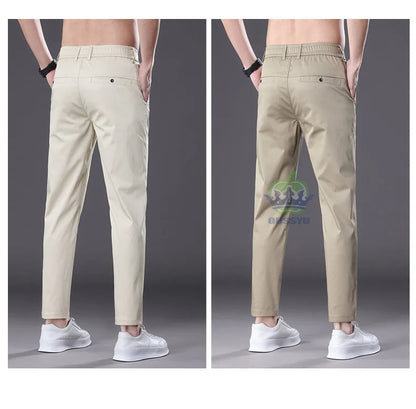 Summer High Quality Cotton Ankle Length Casual Pants Men Business Slim Elastic Waist Jogger Outdoors Korean Work Suit Trousers