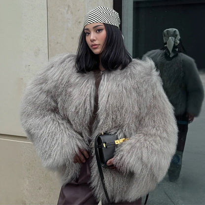 Collarless Tibetan Lamb Fur Coat Genuine Sheep Wool Jacket Natural Sheepskin Coat Luxury New Arrivals Women's Clothing