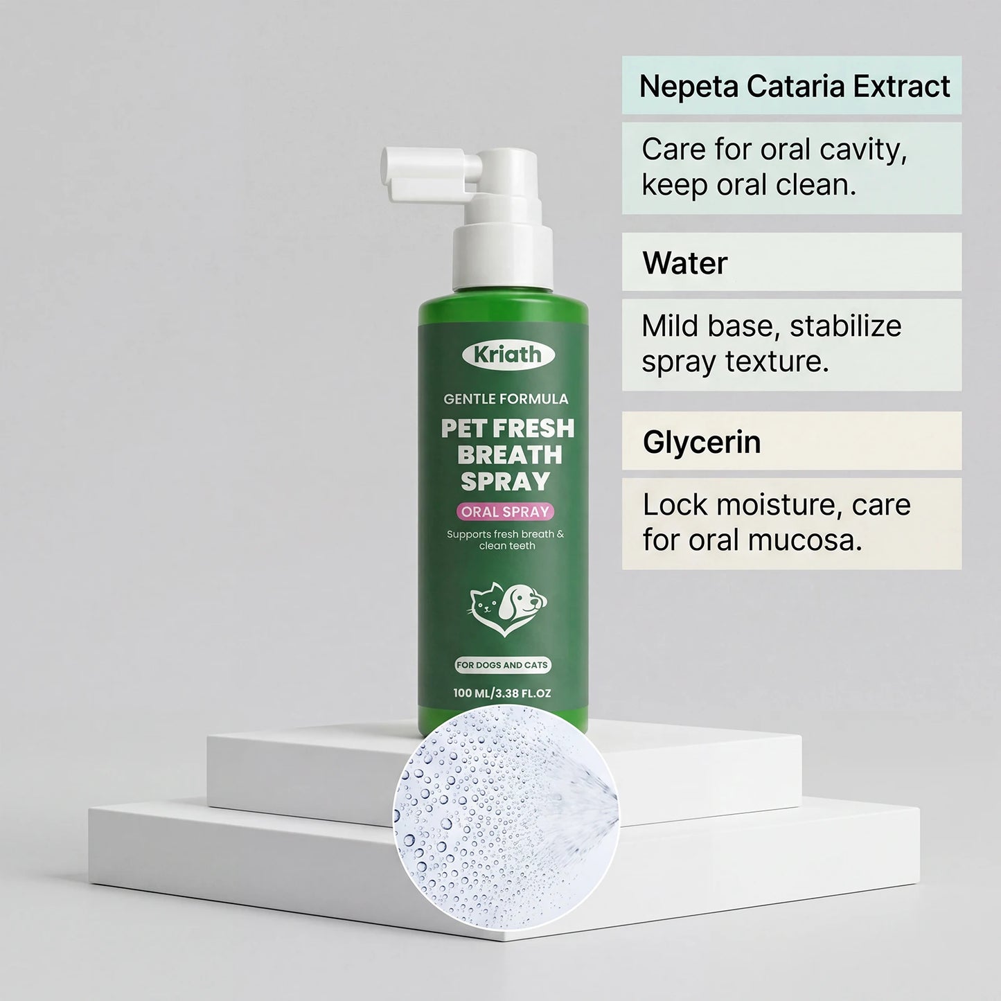 Kriath Pet Fresh Breath Oral Spray Removing Plaque Buildup Eliminate Bad Odor Relieve Oral Discomfort Pet Teeth & Gum Care Mist