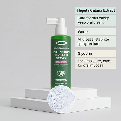 Kriath Pet Fresh Breath Oral Spray Removing Plaque Buildup Eliminate Bad Odor Relieve Oral Discomfort Pet Teeth & Gum Care Mist