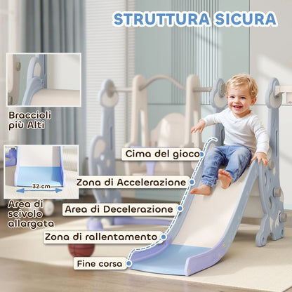4-in-1 children’s play set with a slide, swing, climbing wall, and hoop, 147.5x160x107 cm, light blue