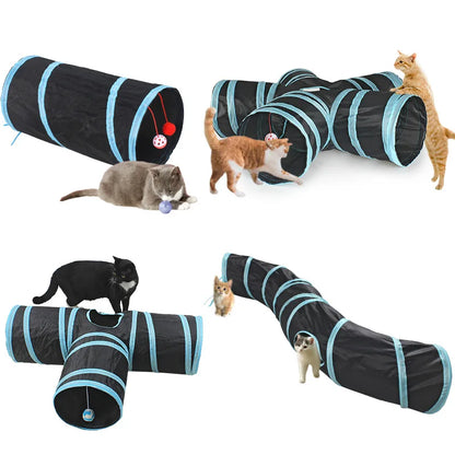 Cat Tunnel Toy 3-Way Foldable Pet Playhouse Crinkle Paper Bell Durable Oxford Cloth Animal Tunnel Kittens/Rabbits/Guinea Pigs