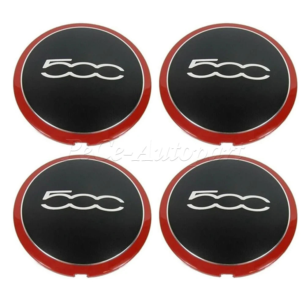 4Pcs 133mm For Fiat 500 New Hubcap Wheels Centre Hub Caps 68078419AC 68078421AC 51884863 Silver/Red Dust Cover