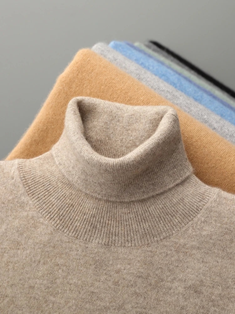 Men's Turtleneck 100% Cashmere Sweater Autumn Winter Basic Long Sleeve Pullover Cashmere Knitwear Soft Warm Comfy Clothing