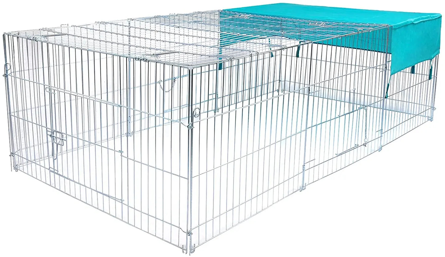 EUGAD Cage for Rabbit Enclosure Hamster Squirrel Chicken Coop Small Animals Outdoor Hutch with Sun Protection Silver Pet House